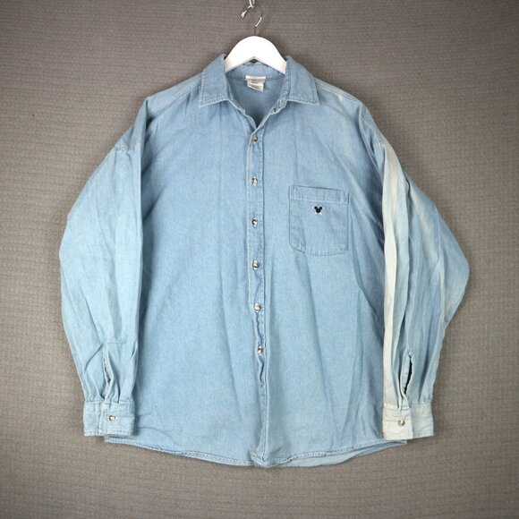 Disney Store Walt Disney Studios Denim Button Up Faded Mens Large Vintage 2000s - Picture 2 of 8